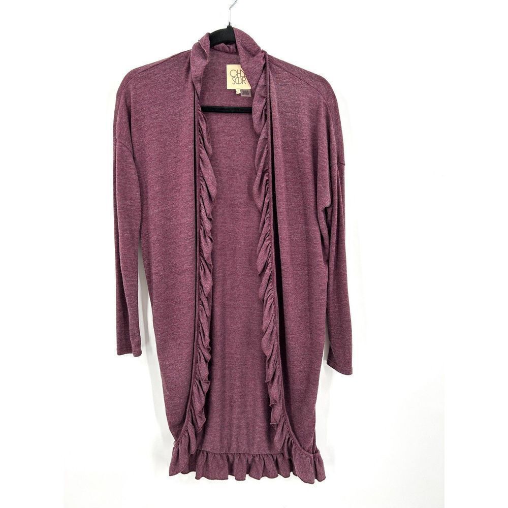 CHASER Purple Burn Out Ruffle Long Line Lightweight Cardigan Sweater Size Small